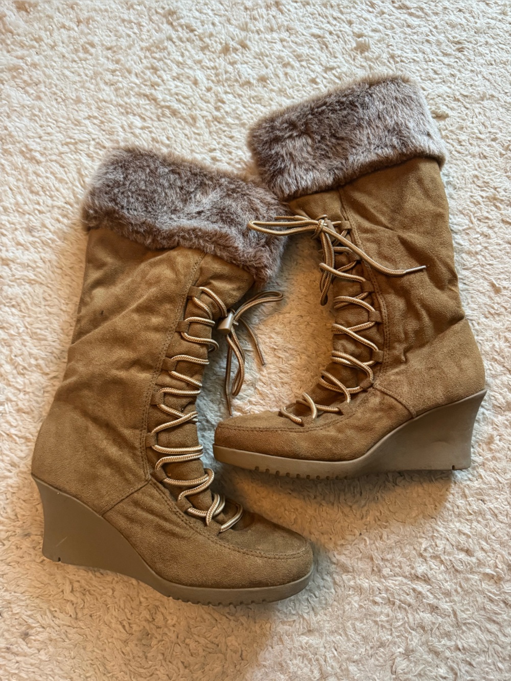Y2K rampage fur wedge boots
